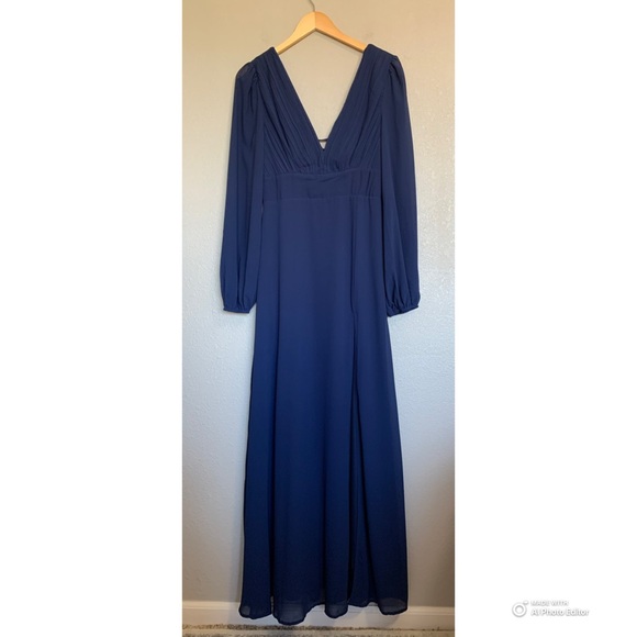 Lulus Large Marvelous Affair Navy Blue Pleated Lace-Up Maxi Dress NWT - Picture 3 of 17